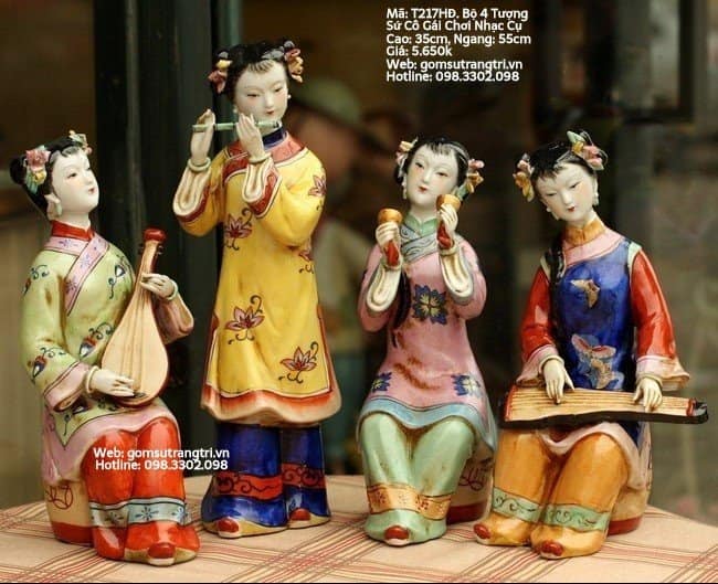 BỘ 4 TƯỢNG SỨ CÔ GÁI CHƠI NHẠC CỤ